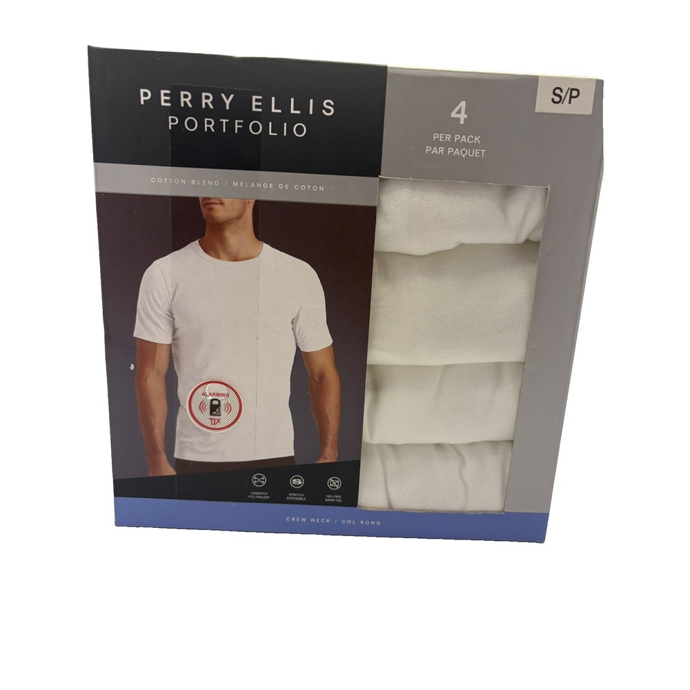 NEW Perry Ellis Portfolio Men's Crew Neck Undershirt Tagless Stretch 4-Pack S/P